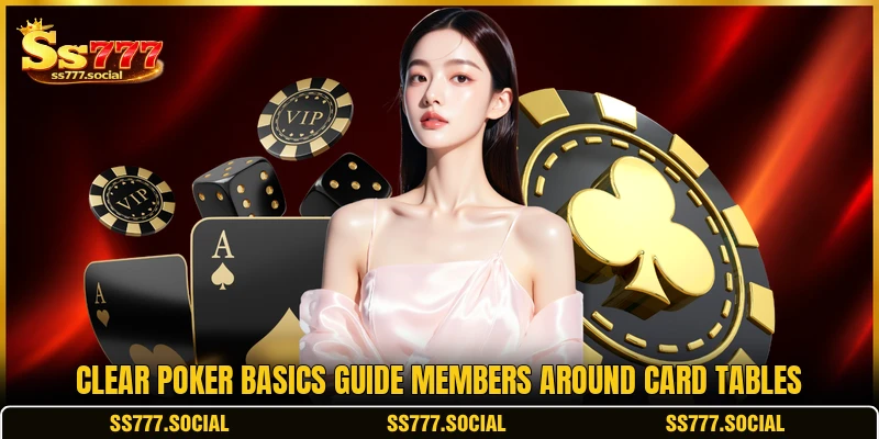 Clear poker basics guide members around card tables